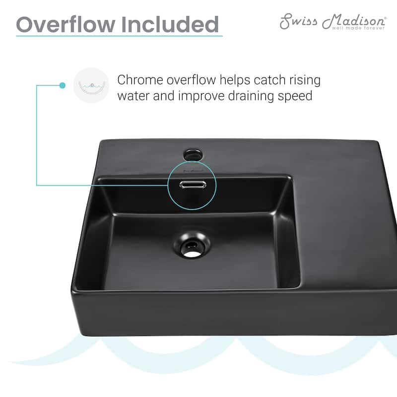 Angers 24 X 18 Ceramic Wall Hung Sink With Left Side Faucet Mount, Matte Black - 23.65" x 16.3" 5.7"