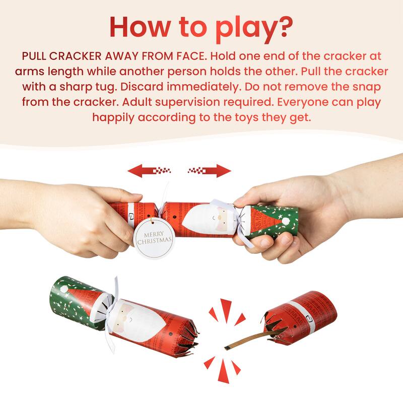 Glitzhome 8 Pack Christmas Santa & Snowman Party Crackers Favor Supplies with Gift Contents for Kids