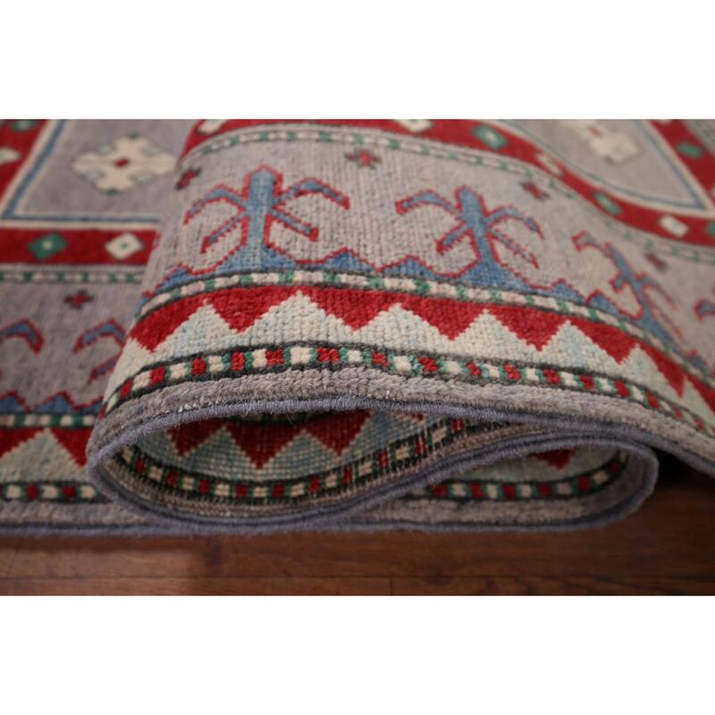 Hand Knotted Oriental 100% Wool Carpet Traditional Geometric Greys & Charcoal Kazak Area Rug - 6' 0'' X 4' 2''