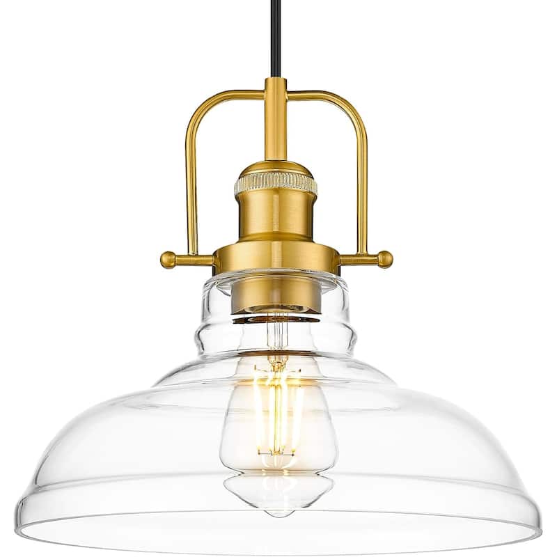 Clear Glass Dome Pendant Light Farmhouse Style - Brushed Gold