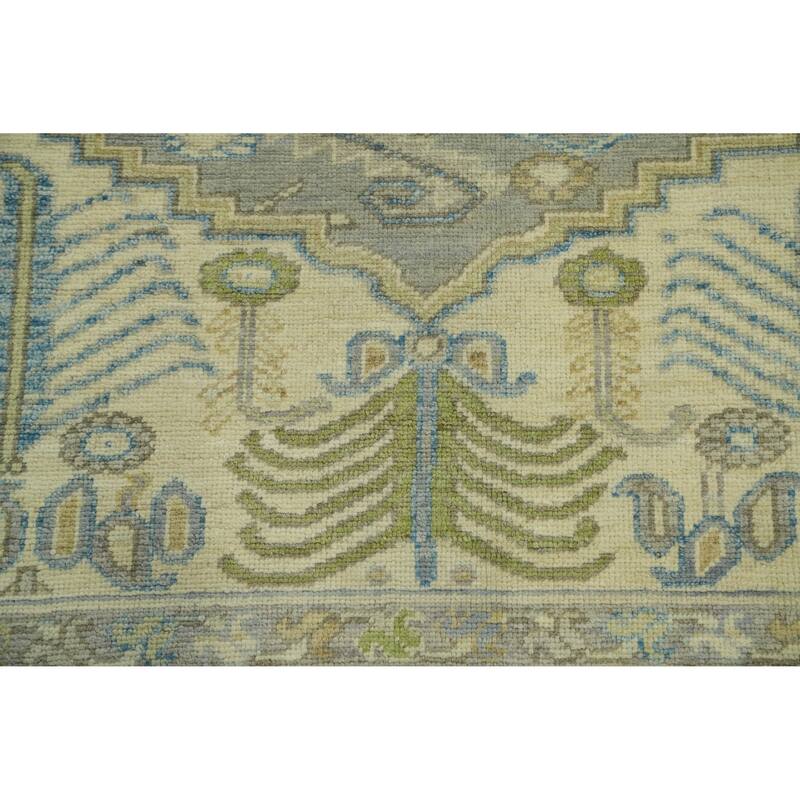 Handmade Gray Oushak Vegetable Dye Area Rug, Medallion Geometric Carpet - 9' 8'' X 8' 3''
