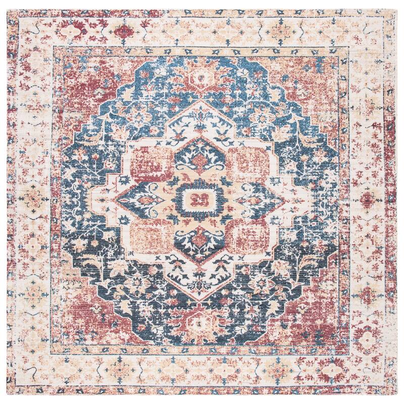 SAFAVIEH Handmade Saffron Karley Traditional Tribal Ivory/Rust Cotton Rug - 6' Square - Beige/Blue