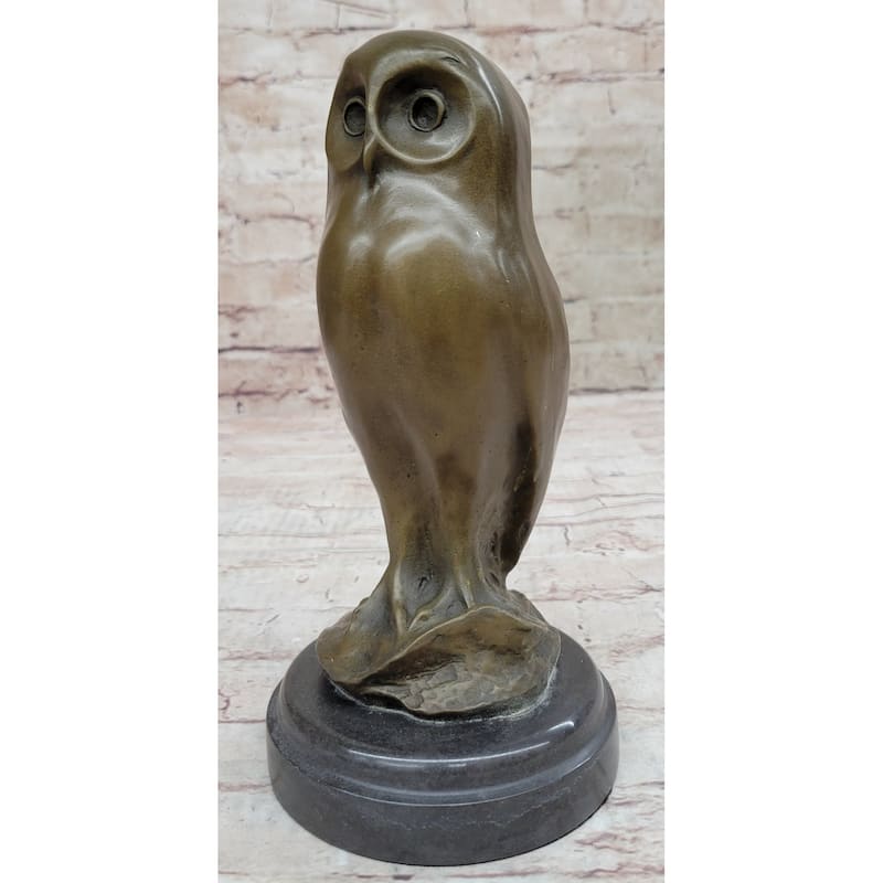 Bronze Metal Owl Bird Sculpture Statue Figure Original Art By Milo On Marble Base