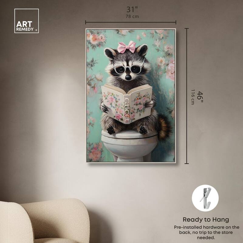 Petite Floral Toilet Raccoon Canvas by Art Remedy
