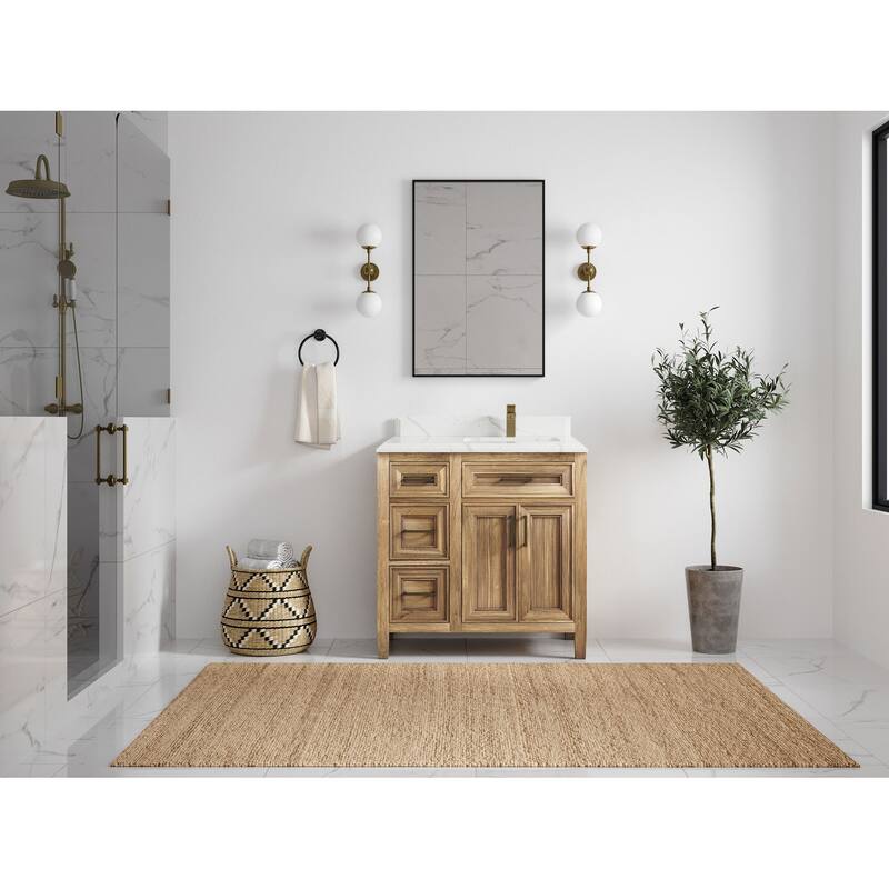Willow Collections 36 in. W x 22 in. D Santa Monica Teak Right Offset Sink Bathroom Vanity with Countertop