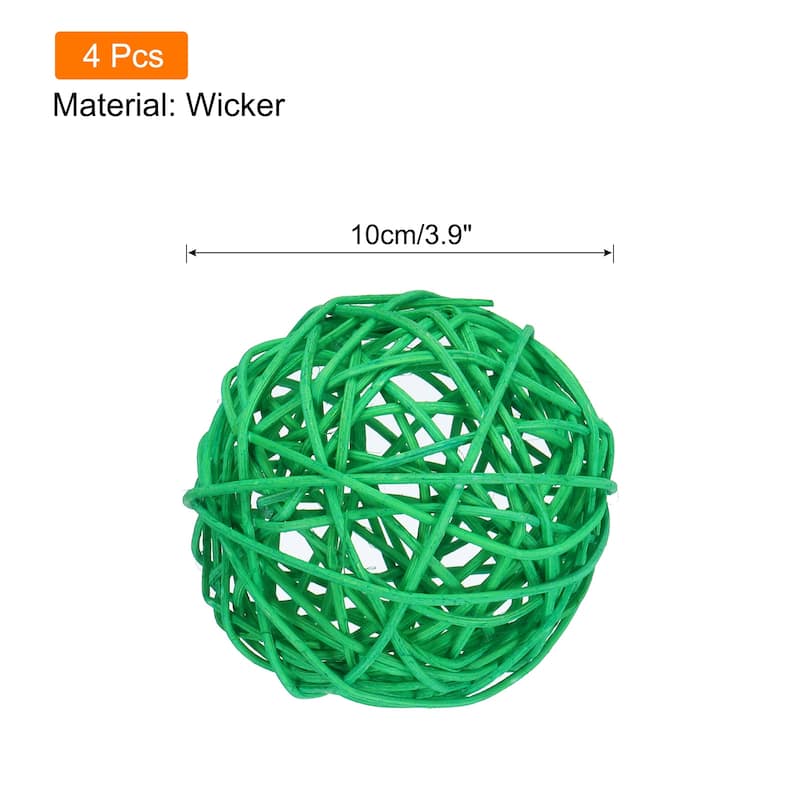 Wicker Rattan Balls 3.9 Inch Rattan Decorative Balls for Vase Fillers - Deep Green - 4 Pcs
