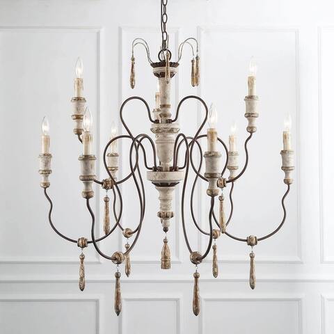 Empire French Country Distressed Wood Curve Candle Chandelier for Dining Room