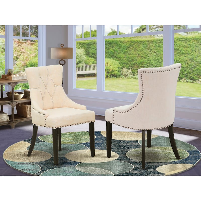 East West Furniture Parson Dining Room Chairs - Button Tufted Light Beige Linen Fabric Padded Chairs, Set of 2, Black - FRP1T02 - FRP1T02