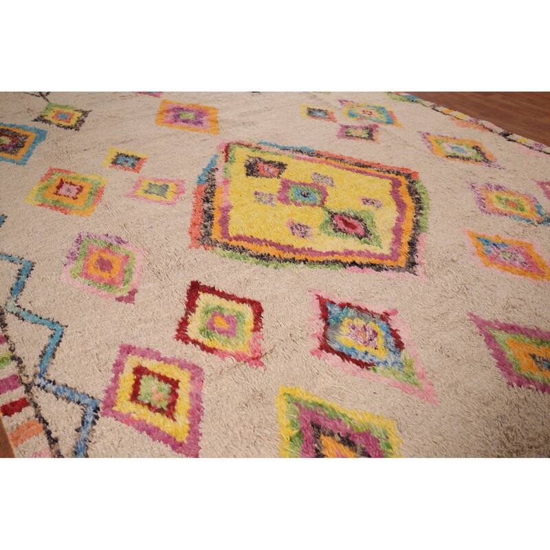 Geometric Plush Moroccan Oriental Rug Hand-Knotted Wool Carpet - 7'5" x 10'8"