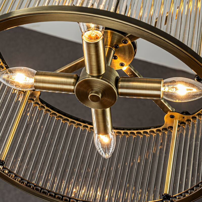 4/10-Light Modern Glam Glass Drum Chandelier Contemporary Hanging Light For Living Room Entryway Bedroom