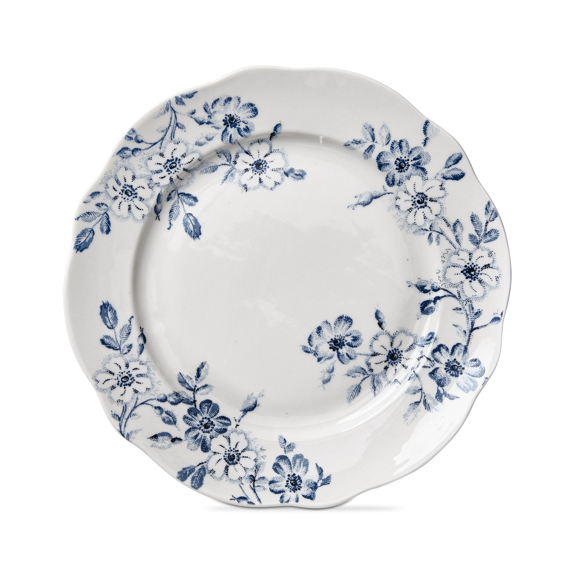 Cottage Blue Floral Stoneware Scalloped Edge Salad Plate, 9 inch