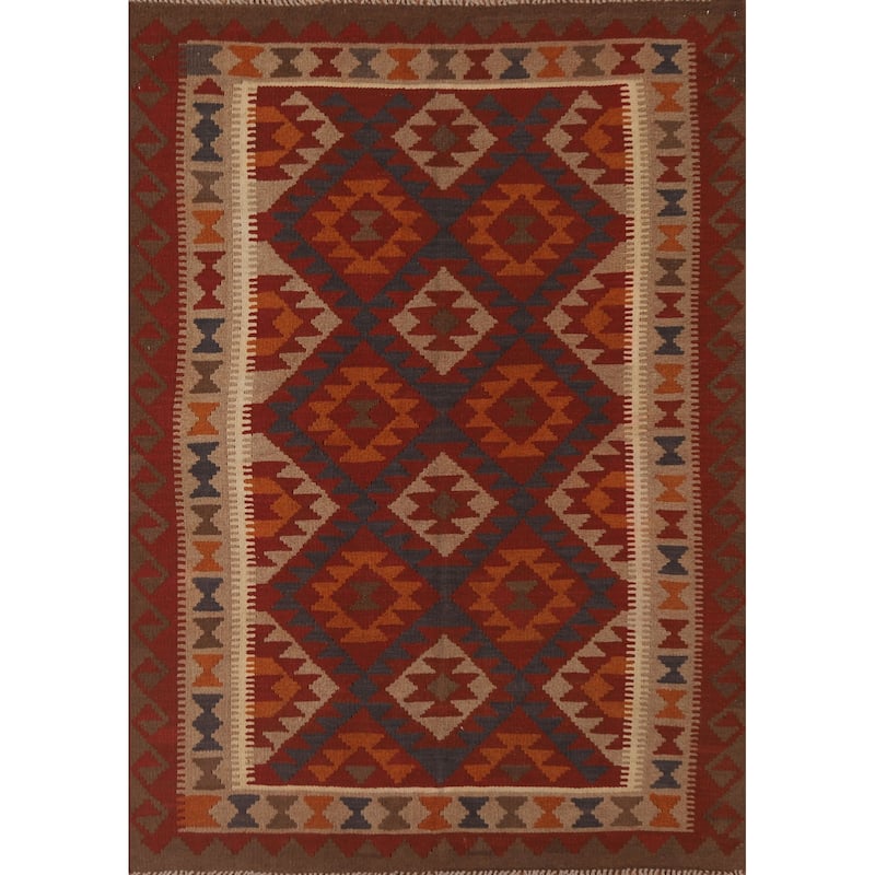 Reversible Kilim Area Rug Hand-woven Living Room Wool Carpet - 5'0" x 6'7"