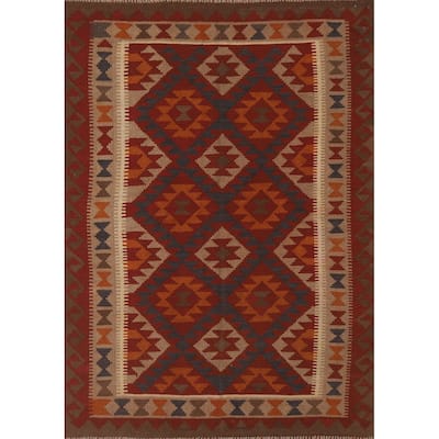 Reversible Kilim Area Rug Hand-woven Living Room Wool Carpet - 5'0" x 6'7"