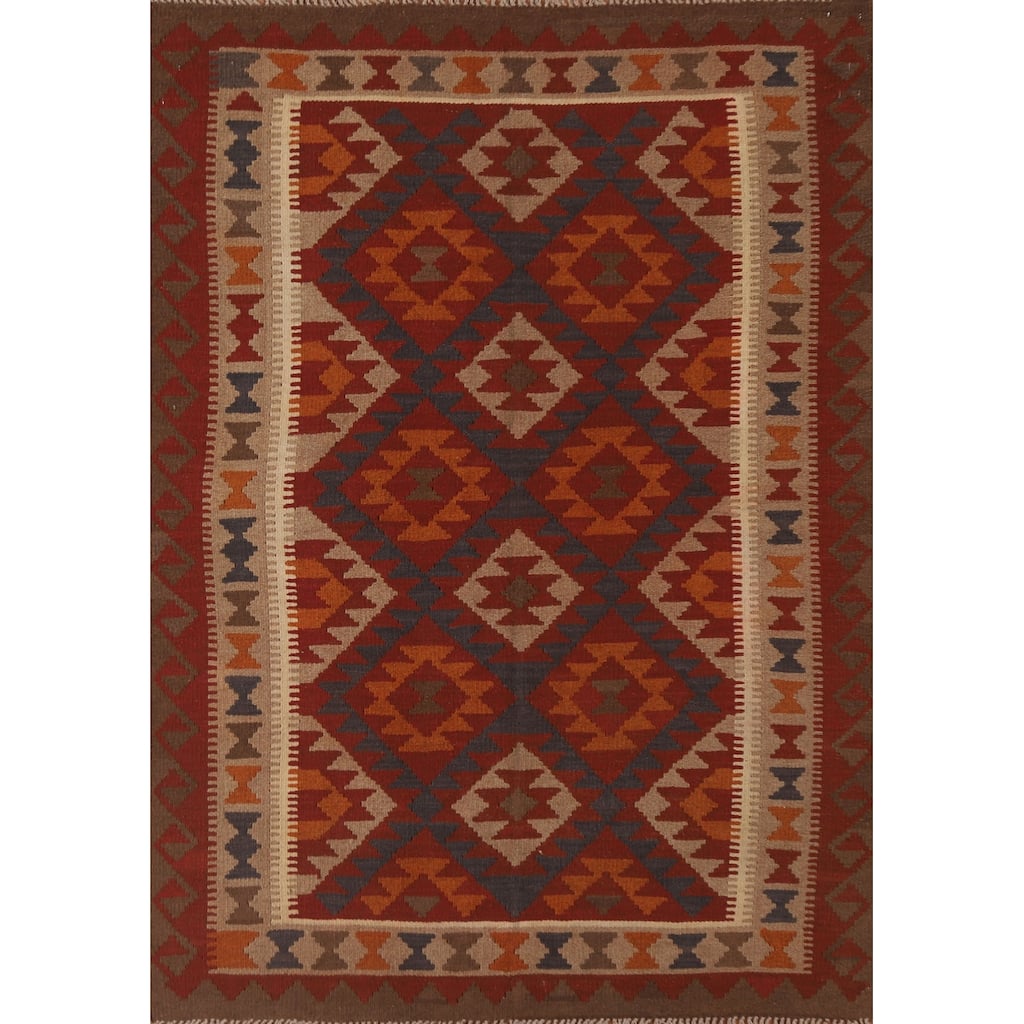 Reversible Kilim Area Rug Hand-woven Living Room Wool Carpet - 5'0" x 6'7"