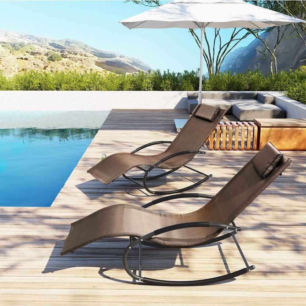 VredHom Outdoor Rocker Chaise Lounge Chair with Pillow