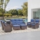 preview thumbnail 163 of 189, Pocassy Outdoor Wicker Sofa with Swivel Chair Fire Pit Table Furniture Set. Brown Wicker & Blue Cushion - 7 Pieces Sofa Siwvel Chair with  Ottoman