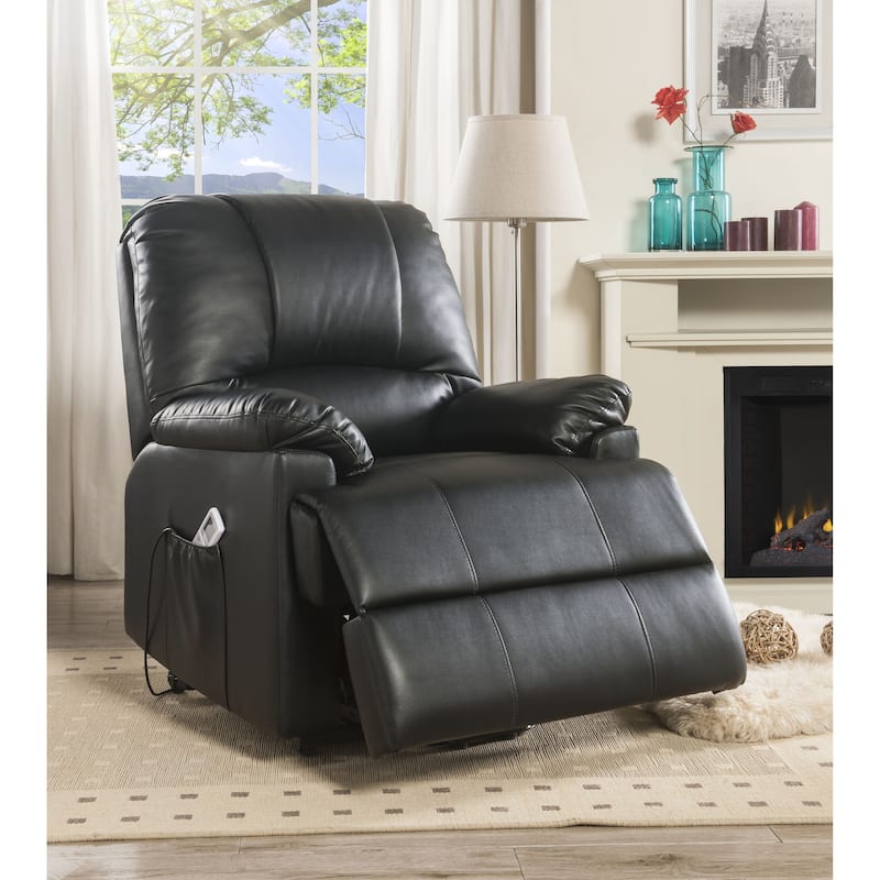 Vareah Pillow Top Arm Recliner with Power Lift and Massage - Black