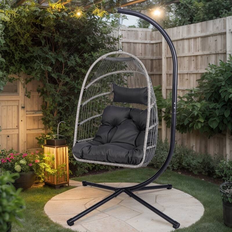 Wicker Egg Hanging Chair with Stand for Patio Indoor Outdoor - 24.4