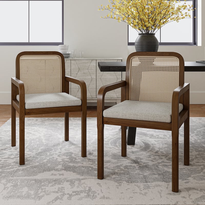 Antoine Modern Ratten Back Dining Chair with Removable Cushion Set of 2 by HULALA HOME - Acorn