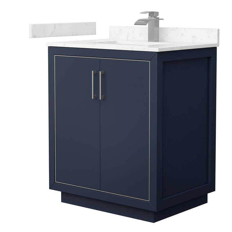 Wyndham Collection WCF1111-30S-VCA-MXX Icon 30" Free Standing Single - Dark Blue / Carrara Cultured Marble Top / Brushed - Painted