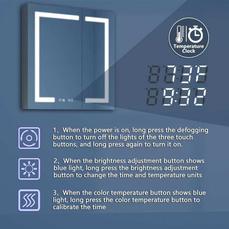 Aluminum Surface/Recessed Mount LED Medicine Cabinet with Mirror, Outlet and Shelves