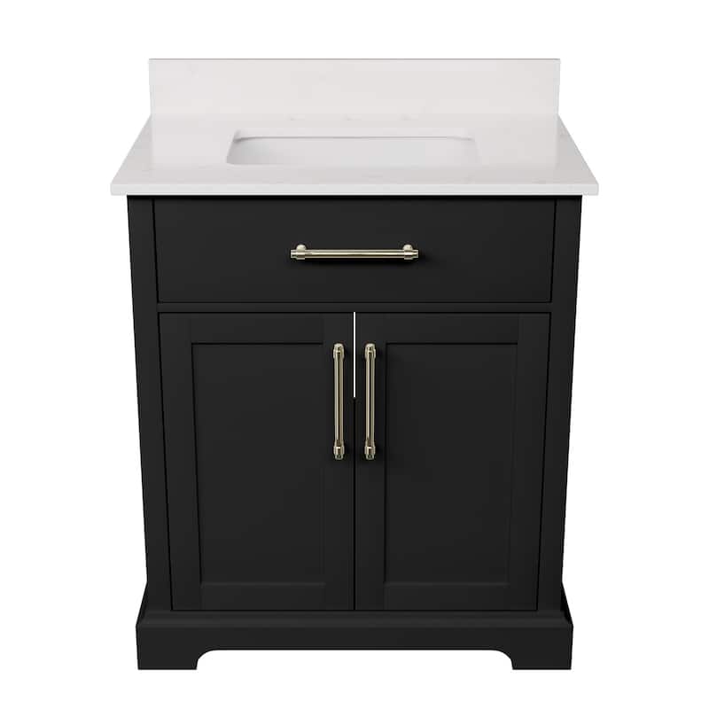 30-in Undermount Single Sink Bathroom Vanity with White Quartz Top - Black