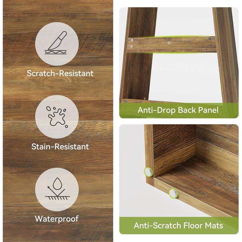 70.7-Inch Brown MDF Tall Ladder Bookcase for Living Room, 6 Tier Farmhouse Bookshelf for Home Office