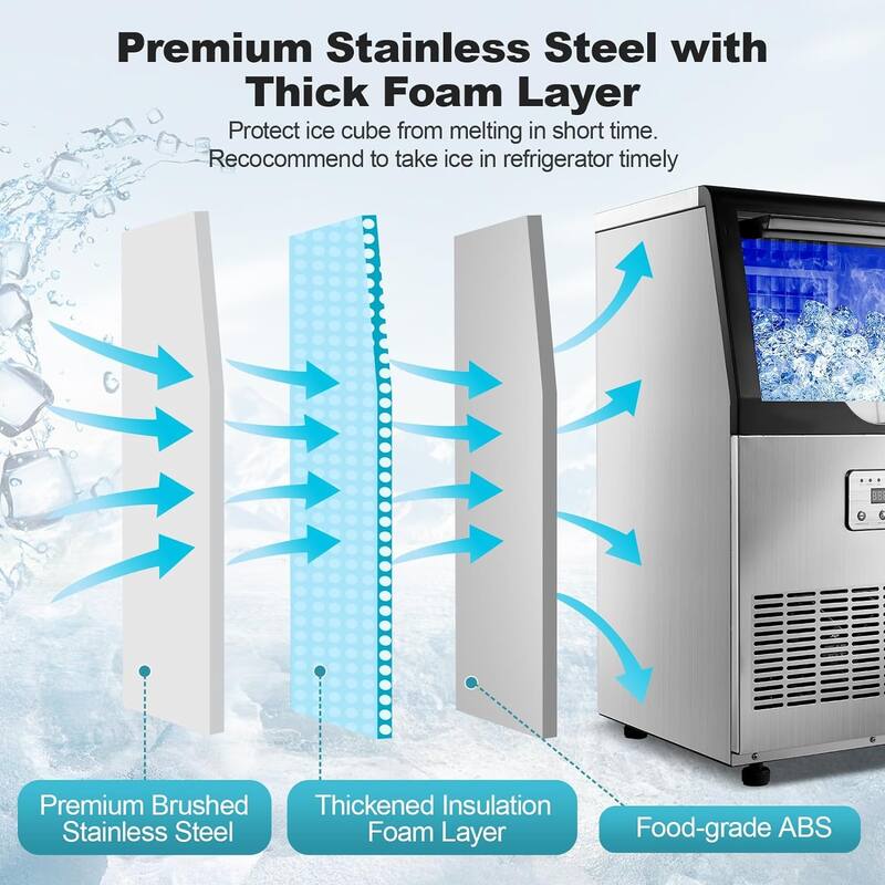 Commercial Ice Maker 100lbs/24H Ice Maker Machine Auto Self-Cleaning Digital Display Freestanding Ice Machine