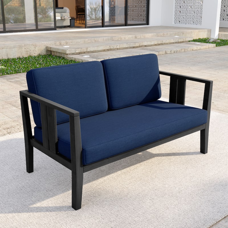 Casual Teak Wood Outdoor Patio Loveseat with Cushions
