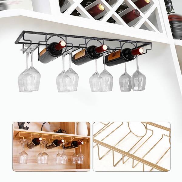 Wall-Mounted Metal Wine Rack with Hanging Glass Holder Shelf - Bed Bath &  Beyond - 39909860