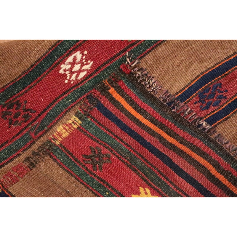 Hand Woven Oriental 100% Wool Carpet Southwestern Tribal Multi-Colored Kilim Area Rug - 9' 6'' X 5' 2''