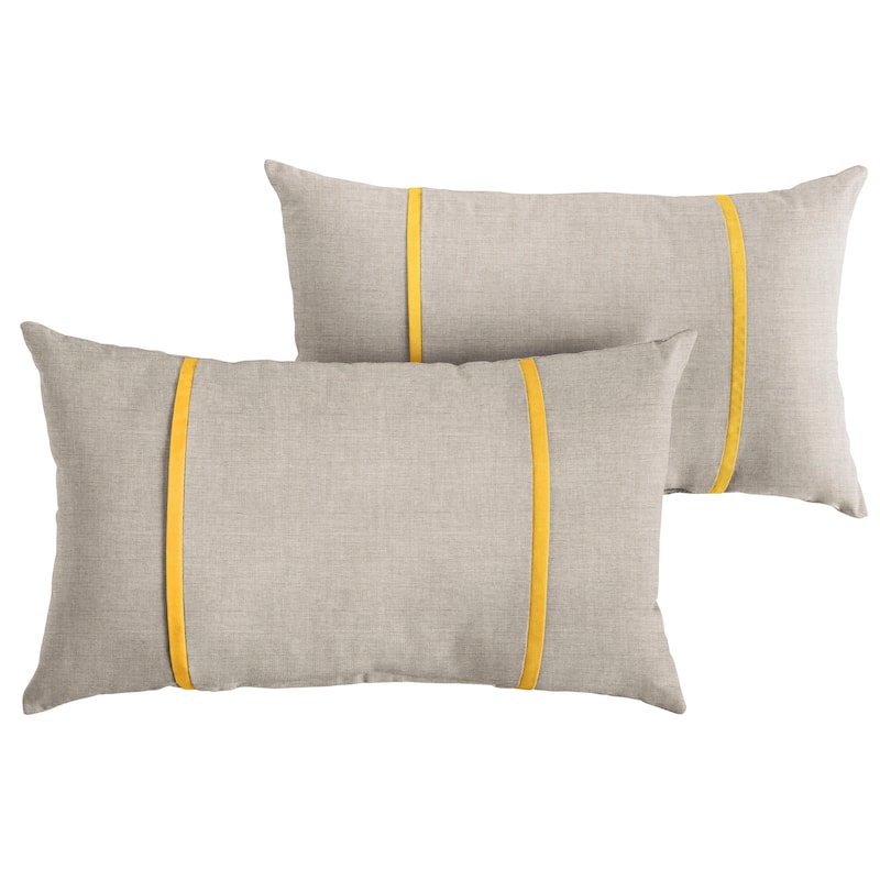 Sorra Home Sunbrella Outdoor Double Petite Flange Pillow Set of 2 - Sunbrella - Cast Silver/Canvas Sunflower - 16 in H x 26 in W x 6 in D