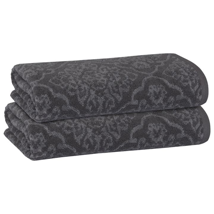 PREMIUS 2 Pack Damask 100% Cotton Yarn Dyed Bath Towel, 27x54 Inches - 27x54 Inches - Grey