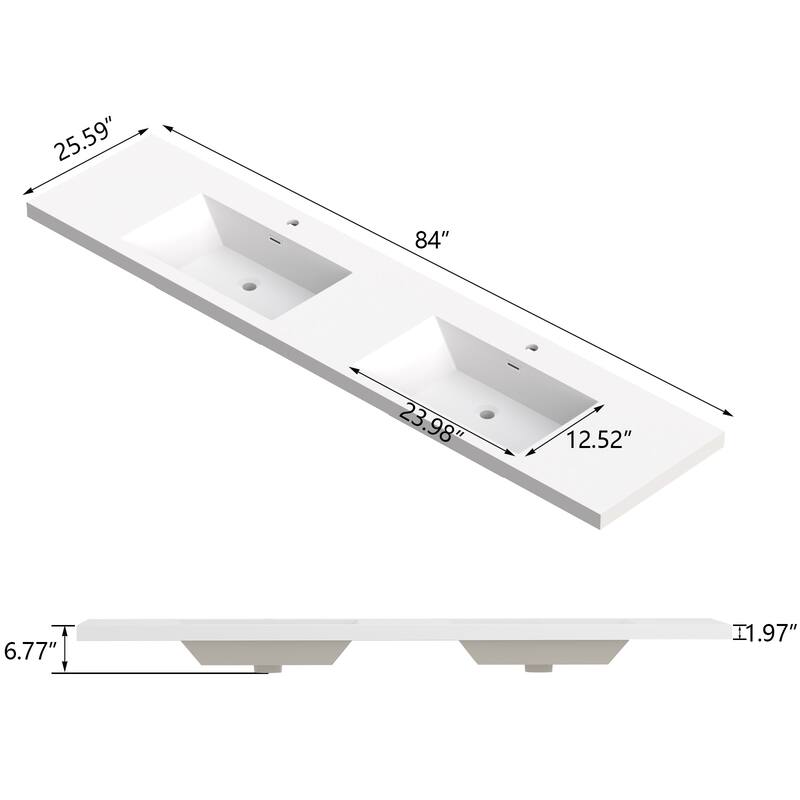 84" in. W x 26" in. D Integrated Resin Bathroom Rectangular Dual Sink Vanity Top One-Piece Design