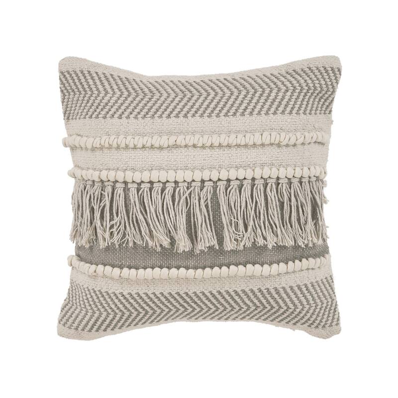 Handmade Textured Geometric Striped Throw Pillows - 20" - Gray and Cream - Set of 4