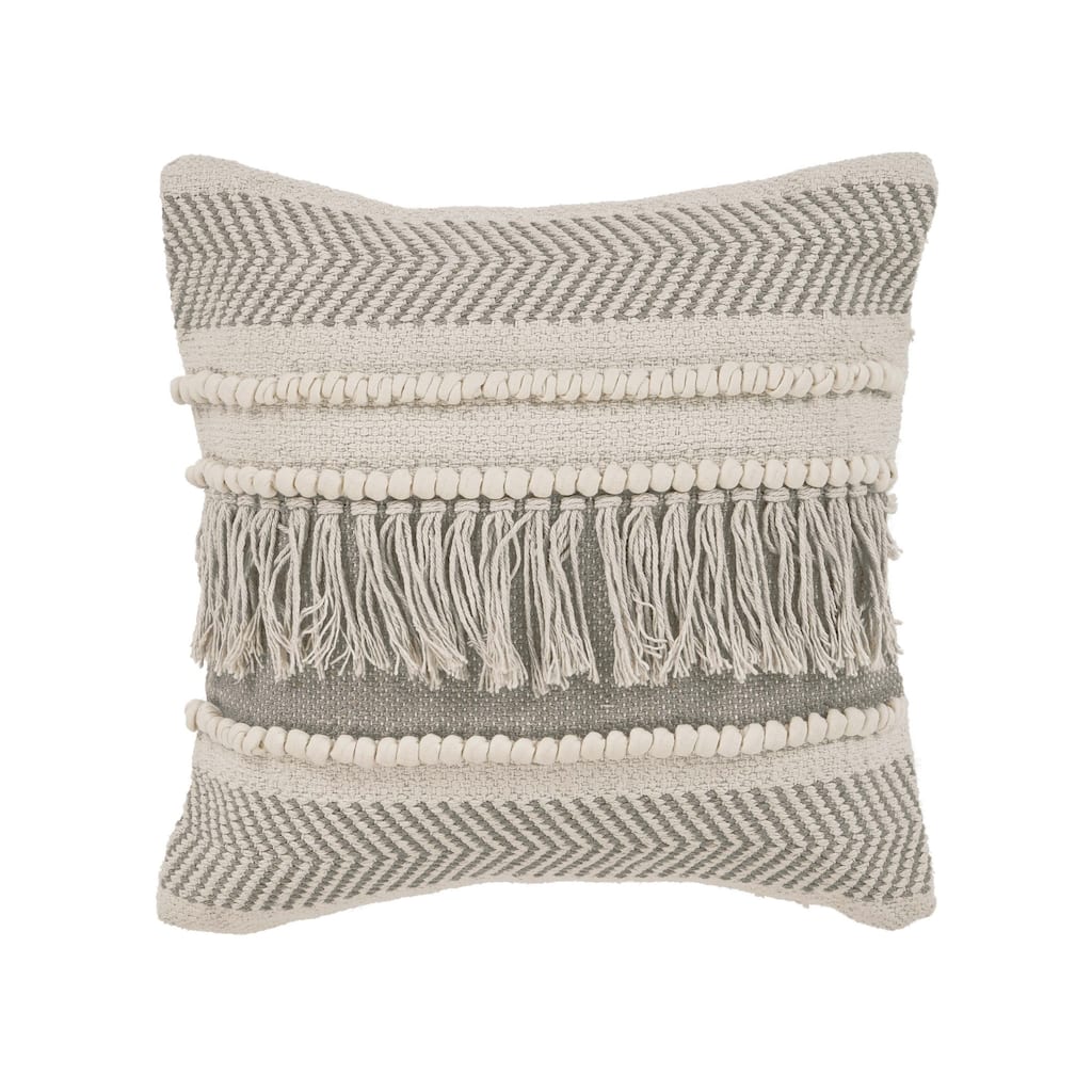 Handmade Textured Geometric Striped Throw Pillows - 20" - Gray and Cream - Set of 4
