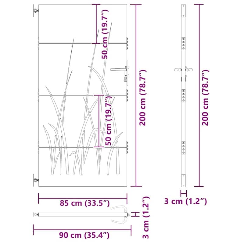 vidaXL Garden Gate Decorative Door Outdoor Fence Corten Steel Grass Design