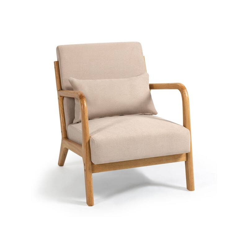 Beige Linen Armchair with Wood Legs - 23.20" x 29.50"