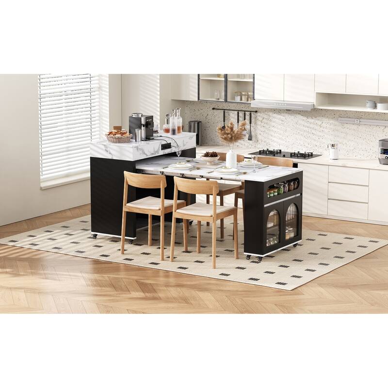 Rolling Kitchen Island with Extendable Table, Drawers, Power Outlet and Brake lock, Storage Cabinet