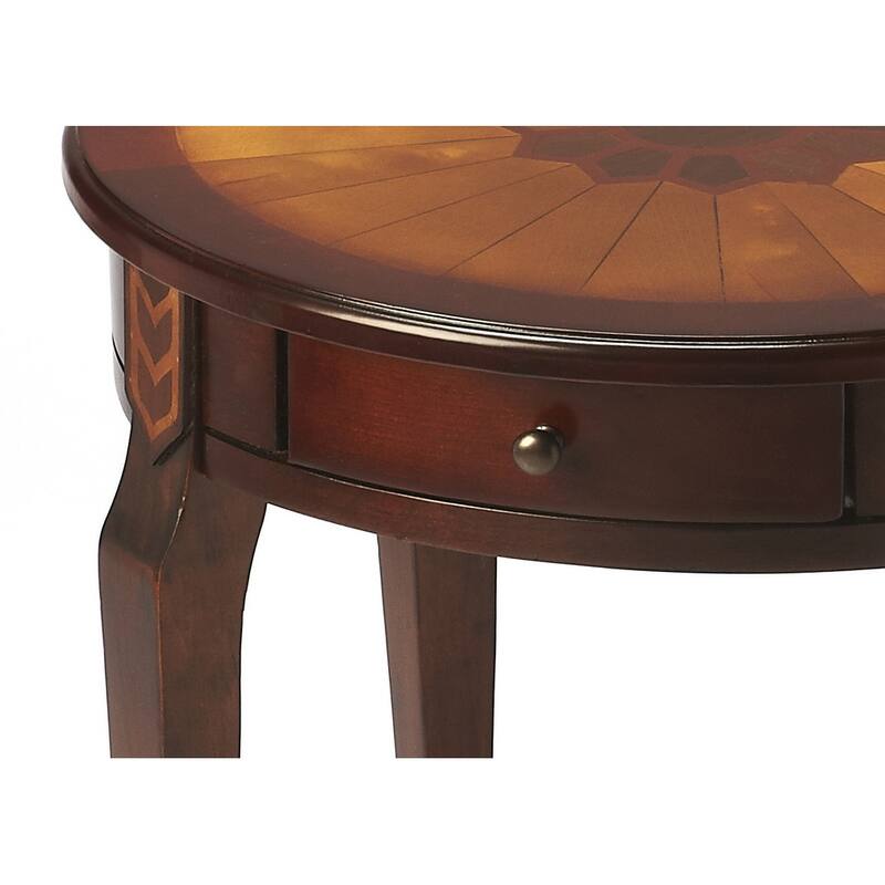 HomeRoots 24" Brown Solid Wood and Wood Round End Table With Drawer - 20.00 in. x 24.00 in. x 20.00 in.