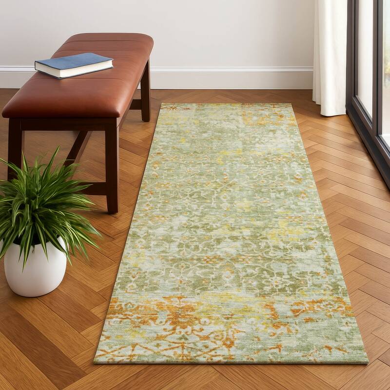 Premium Washable Super Soft Traditional Vintage Mayfield Rug - Sage - 2'3" x 7'6"
