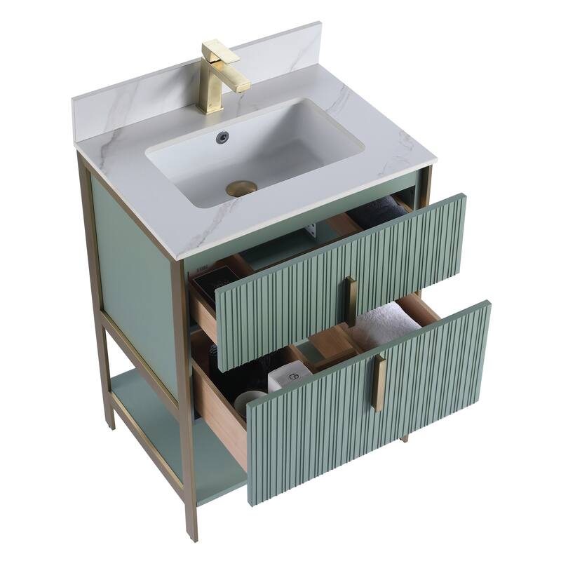 Fine Fixtures Serenity Modern Bathroom Vanity with White Carrara Stone Top