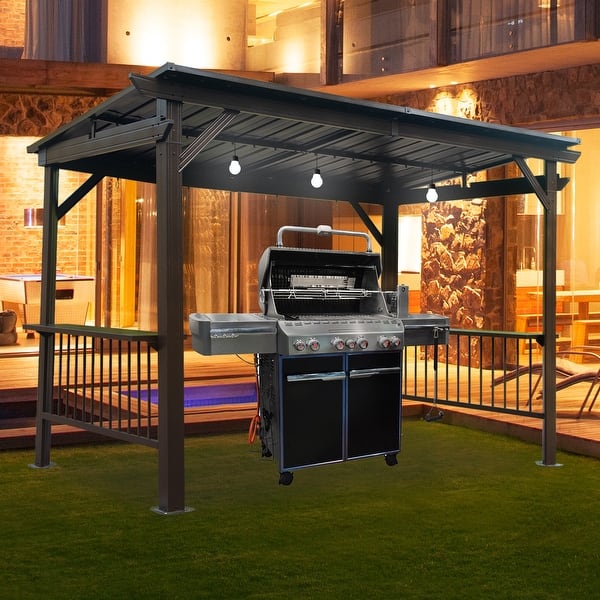 Domi 6.5 ft. x 12 ft. Hardtop Grill Gazebo with 2 Side Shelves and Ceiling Hooks, Outdoor BBQ Canopy