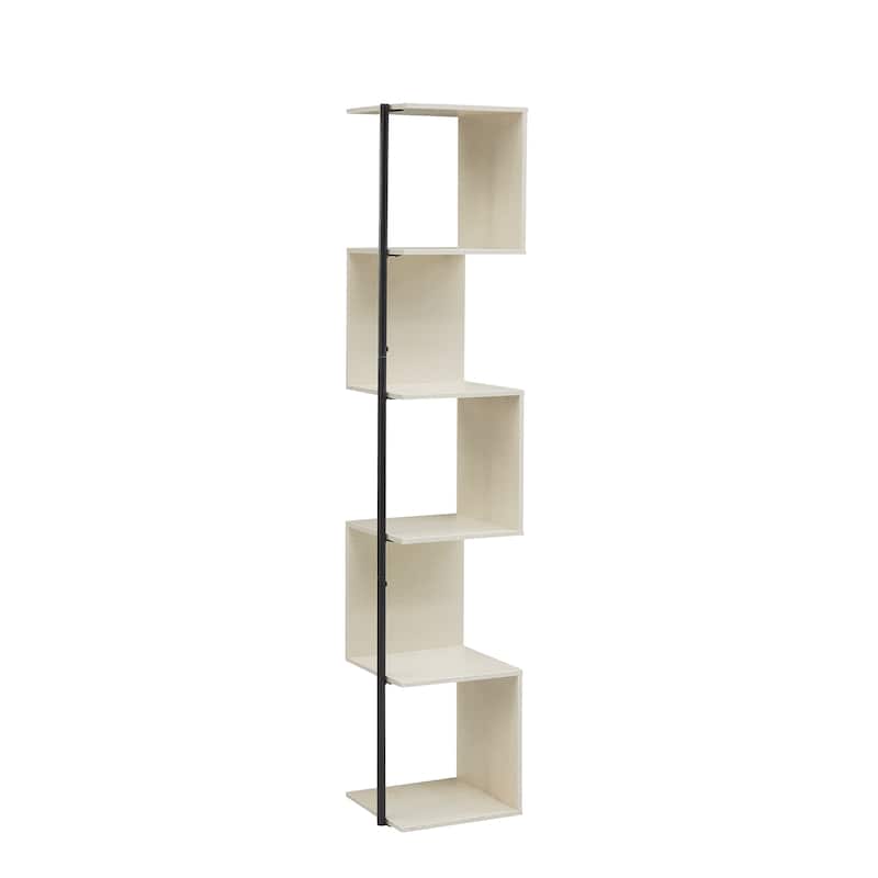 DH BASIC Modern 5 Tier Open Back Corner Bookcase, Display Bookshelf with Cylinder Metal Leg Post by Denhour