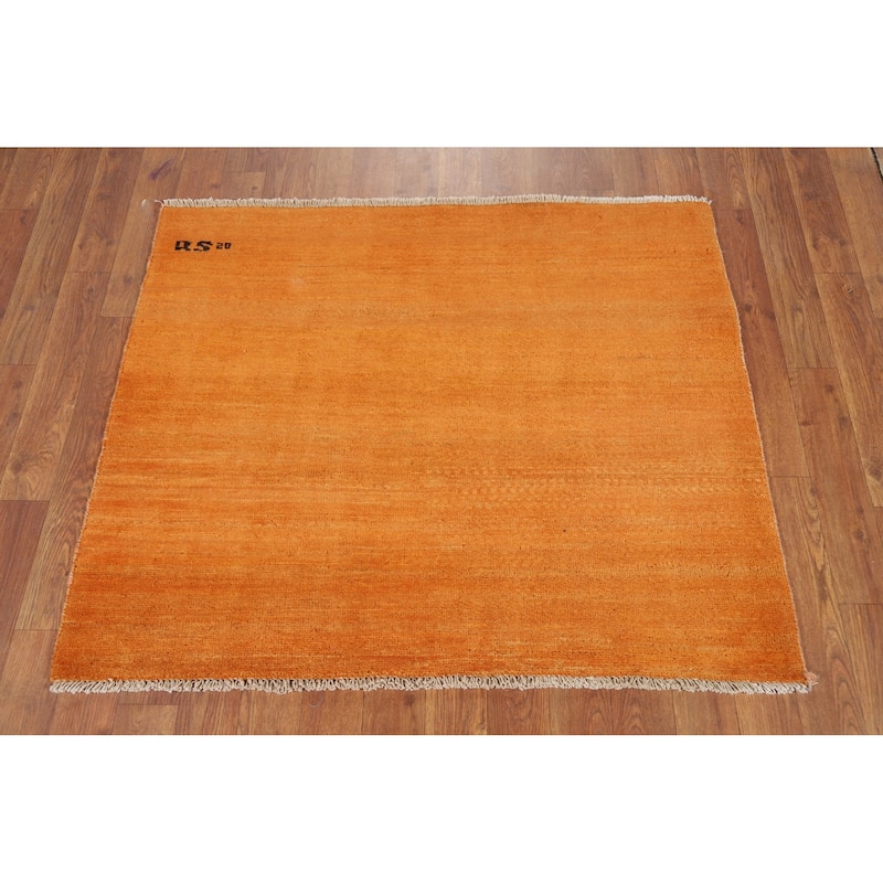 Modern Gabbeh Oriental Square Rug Hand-Knotted Wool Carpet - 2'10"x 3'5"