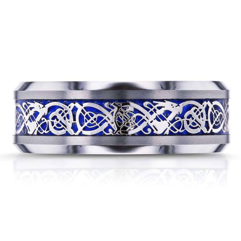 Kobelli 8mm Tungsten Carbide Celtic Dragon Ring - 12 - Blue