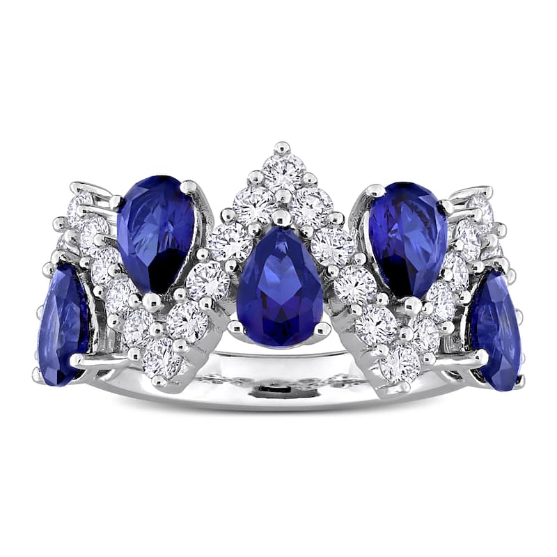 Miadora 3 1/2ct TGW Created Blue Sapphire 7/8ct TW Lab-Grown Diamond Ring Sterling Silver