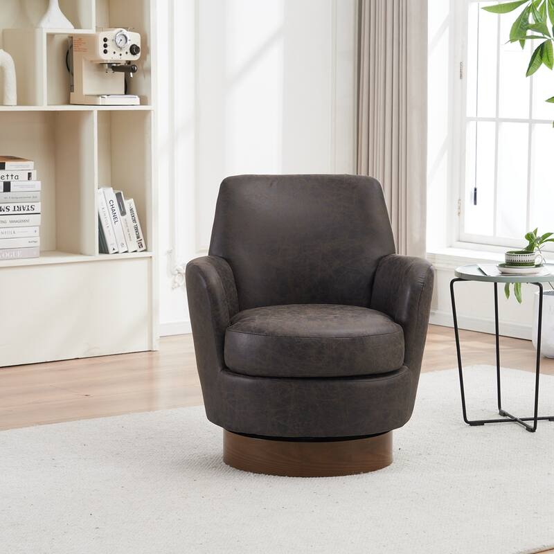 Modern Swivel Barrel Chair with Gold Stainless Steel Base - Brown