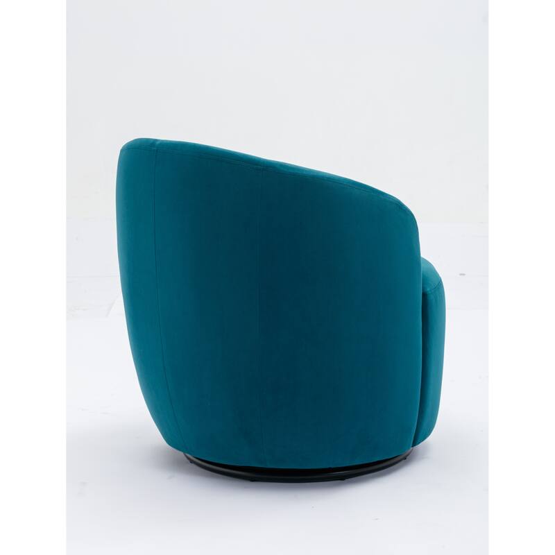 Modern Barrel Swivel Accent Chair with Metal Base, Round Velvet Upholstered Reading Chair w/ Curved Back for Living Room Bedroom