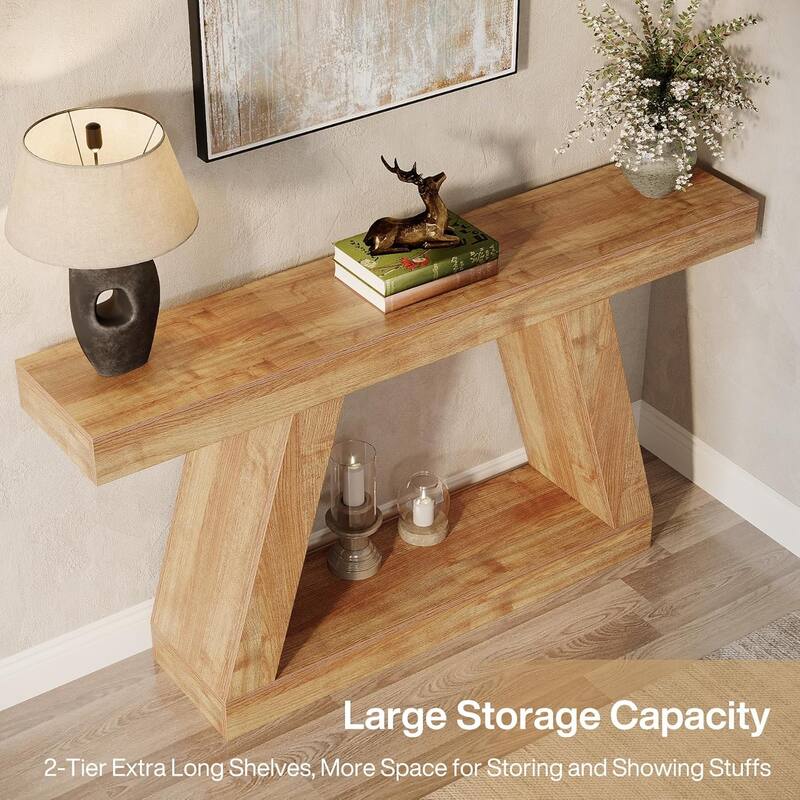 55-Inch Wooden Console Table with Storage, Farmhouse Sofa Table Entryway Table for Hallway, Living Room